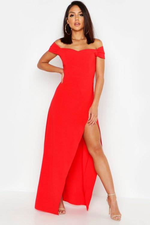 Womens Off The Shoulder Maxi Dress - Red - 10, Red