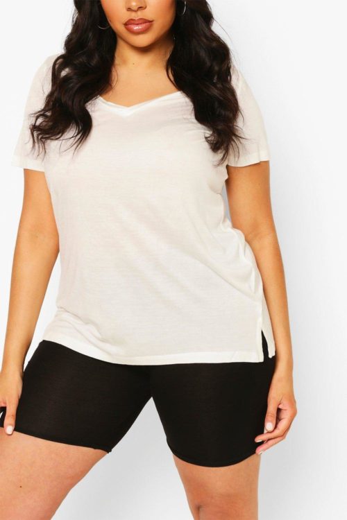 Womens Plus Basic V Neck T-Shirt - White - 16, White