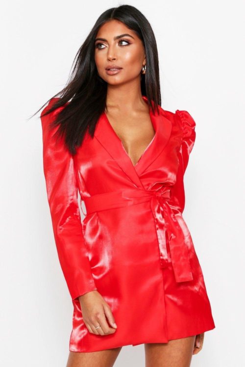 Womens Puff Sleeve Blazer Dress - Red - 6, Red