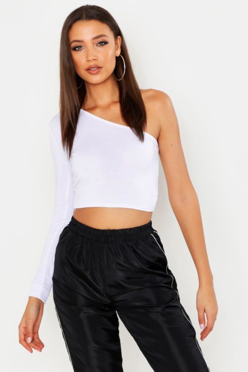 Womens Tall One Shoulder Crop Top - White - 14, White