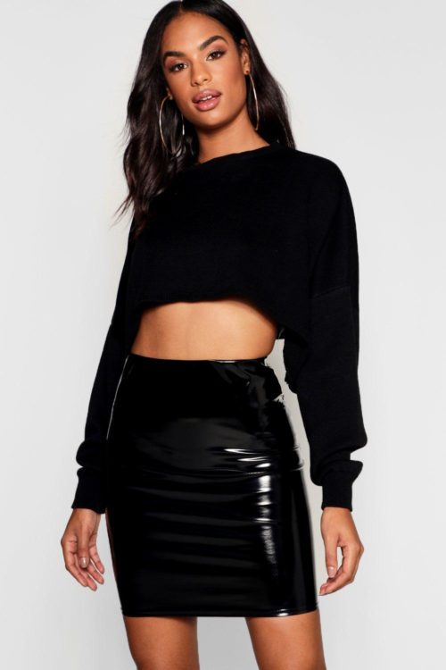 Womens Tall Vinyl Mini Skirt - Black - 10, Black