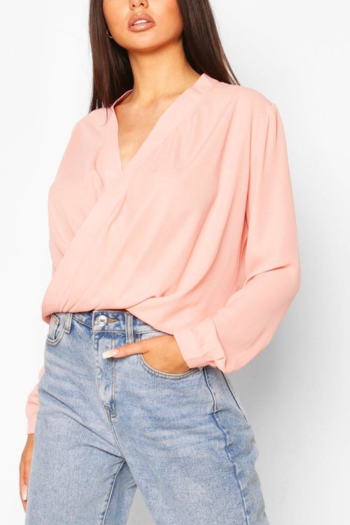 Womens Woven Wrap Blouse - Pink - 6, Pink