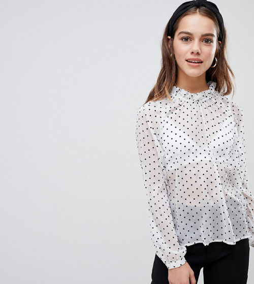 Y.A.S Petite polka dot spot sheer high neck blouse-Multi