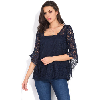 Yours Paris Lace blouse with 3/4 sleeves women's Blouse in Blue