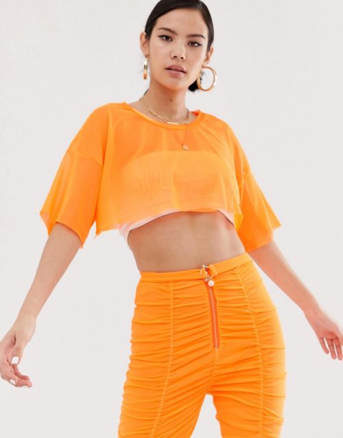 ZYA sheer mesh cropped top-Orange