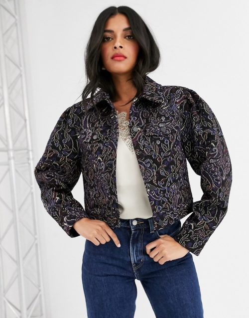& Other Stories jacquard co-ord cropped jacket in navy